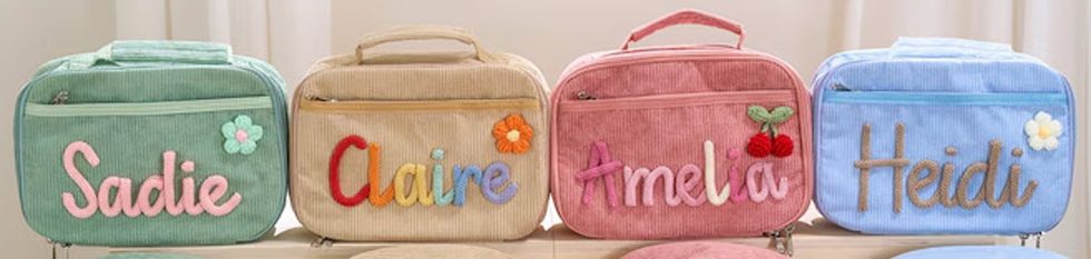 Real lunch bags in green, khaki, pink and blue